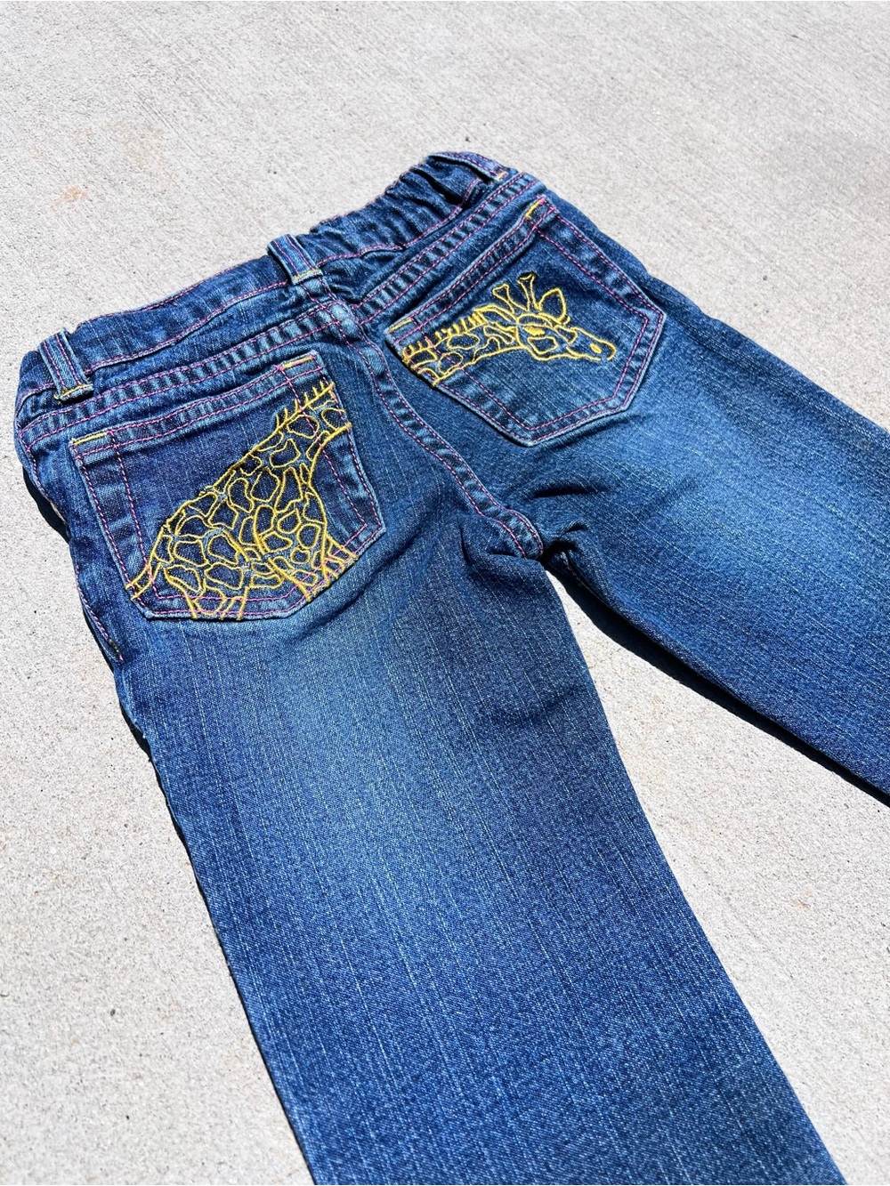 Lily Pulitzer Girls Blue Denim Jeans with Yellow Giraffe Embroidery